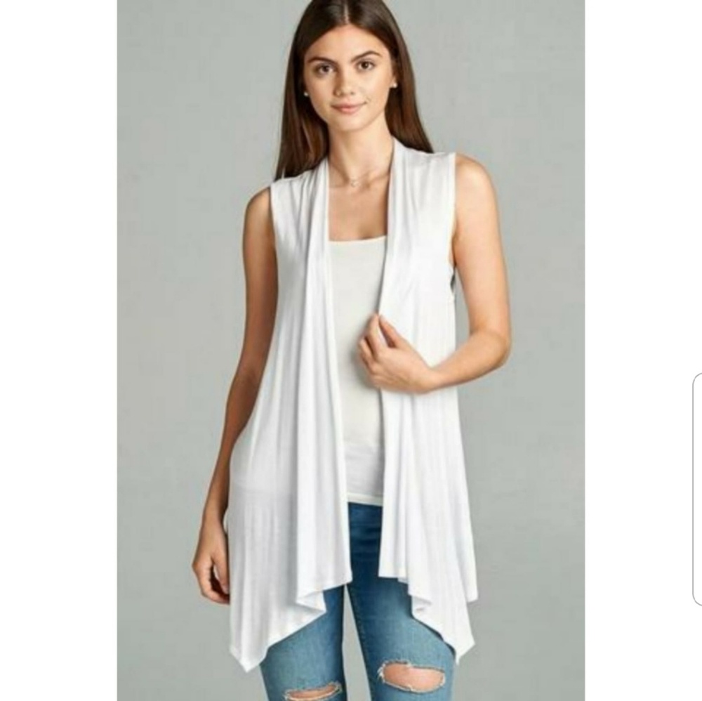 5 for $25! White Open Sleeveless Cardigan